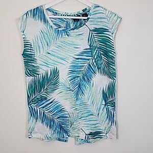 Tahari tropical print linen top that buttons in back size S